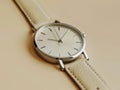 classic analog wristwatch with leather strap Royalty Free Stock Photo