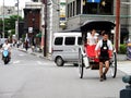 Classic antique vintage retro rickshaw trishaw bicycle for japanese people and foreign traveler passenger journey on Hanamikoji