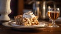 Classic Apple Pie with Whipped Cream on Vintage Table Royalty Free Stock Photo