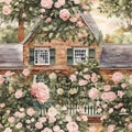 apple tree garden with farm house painting style Royalty Free Stock Photo