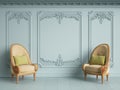 Classic armchairs in classic interior with copy space. Patel gamma