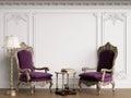 Classic armchairs in classic interior with copy space