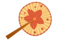 Classic asian style wooden hand fan with colorful drawing pattern vector illustration isolated on white background Royalty Free Stock Photo