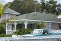 Classic Baby Blue Truck parked outside of a Coastal Beach House