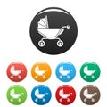 Classic baby pram icons set color