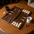 Classic Backgammon Game Setup on Wooden Table Royalty Free Stock Photo