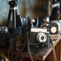 Classic background with antique and vintage camera and projector Royalty Free Stock Photo