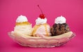 Classic Banana Split on a Bright Pink Background