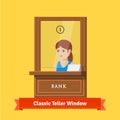 Classic bank teller window with a working clerk Royalty Free Stock Photo