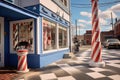 classic barber pole spinning outside shop Royalty Free Stock Photo