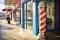 classic barber pole spinning outside shop Royalty Free Stock Photo