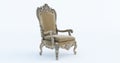 Classic baroque armchair throne in bronze and beige colors isolated on white background