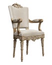 Classic baroque chair in gold and ivory colors isolated on white background