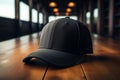 Classic baseball cap in black sits elegantly on the table, adding a stylish touch