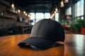 Classic baseball cap in black sits elegantly on the table, adding a stylish touch