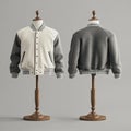 Classic Baseball Jacket with White and Grey Color Block Design Royalty Free Stock Photo