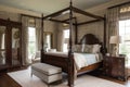 classic bedroom with four-poster bed, armoire, and nightstands