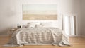 Classic bedroom, scandinavian modern style, minimalistic interior design, close-up Royalty Free Stock Photo