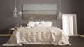Classic bedroom, scandinavian modern style, minimalistic interior design, close-up Royalty Free Stock Photo
