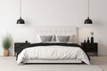 Classic Bedroom With White Comforter And Black Headboard