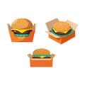 Classic Beef Cheeseburger with Fresh Lettuce and Melted Cheese in Takeout Box Vector Royalty Free Stock Photo