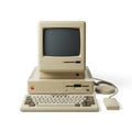 Vintage apple computer and keyboard with mouse branding Royalty Free Stock Photo