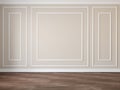 Classic beige empty interior with wood floor and wall moldings.