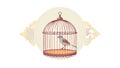 Classic Birdcage with Bird and Ornate Border, vector design Generative AI Royalty Free Stock Photo