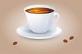 Classic black coffee in a white cup and saucer. Favorite morning drink. Vector illustration. Royalty Free Stock Photo