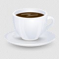 Classic black coffee in a white cup with a saucer isolated on a transparent background. Favorite morning drink. Vector illustratio Royalty Free Stock Photo