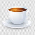 Classic black coffee in a white cup with a saucer isolated on a transparent background. Favorite morning drink. Vector illustratio Royalty Free Stock Photo