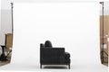 Classic Black Faux Leather Sofa - Image white background