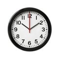 A classic black framed wall clock showing ten ten with a red second hand on a white background Royalty Free Stock Photo