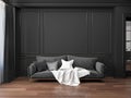 Classic black interior with sofa. Royalty Free Stock Photo