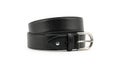 Classic black leather belt with silver buckle on white background Royalty Free Stock Photo