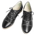 Classic black leather shoes with laces on white background Royalty Free Stock Photo