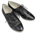 Classic black leather shoes with laces on white background Royalty Free Stock Photo