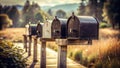 Classic Black Mailboxes on White Posts A Timeless Vintage Scene Royalty Free Stock Photo