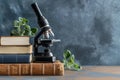 Classic black microscope with old books Royalty Free Stock Photo