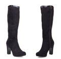 Classic black suede leather high knee ankle heels female boots. Two isolated