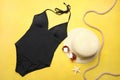 Classic black swimsuit, beach accessorie Royalty Free Stock Photo