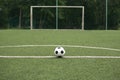 Classic black and white ball for playing soccer on sports ground Royalty Free Stock Photo