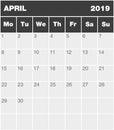 Classic blank month greyscale planning calendar - April 2019