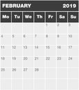 Classic blank month greyscale planning calendar - February 2019 Royalty Free Stock Photo