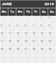 Classic blank month greyscale planning calendar - June 2019 Royalty Free Stock Photo