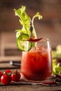 Classic bloody mary or virgin mary vodka cocktail in a cup with as a hangover drink in a rustic envrionment Royalty Free Stock Photo