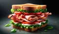 Classic BLT Sandwich with Toasted Bread, Fresh Lettuce, and Tomato