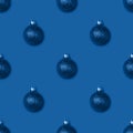 Classic Blue background. Color of the year 2020. Seamless pattern with Christmas decorations Royalty Free Stock Photo