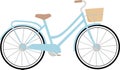 Classic Blue Bicycle with Brown Seat and Basket