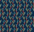Classic Blue Broken Chevron Stripe Seamless Pattern. Criss Cross Knit or Fur Effect Background. Playful Dark Abstract Hatching
